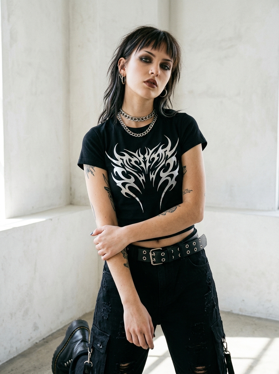 Cyber Gothic Chrome Tribal Baby Tee
