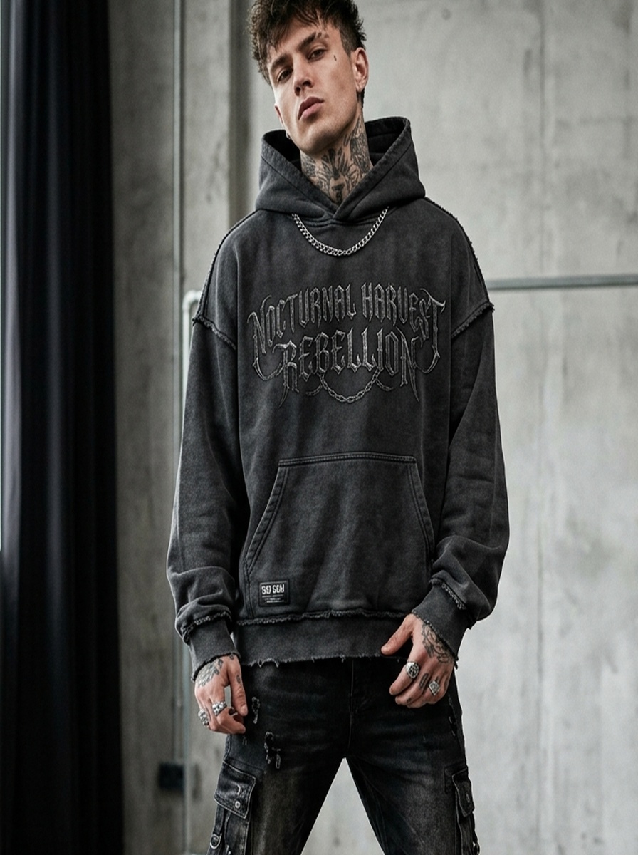 Distressed Acid-Wash Heavyweight Hoodie — angle 3