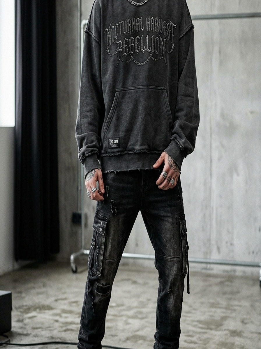 Distressed Acid-Wash Heavyweight Hoodie — angle 6