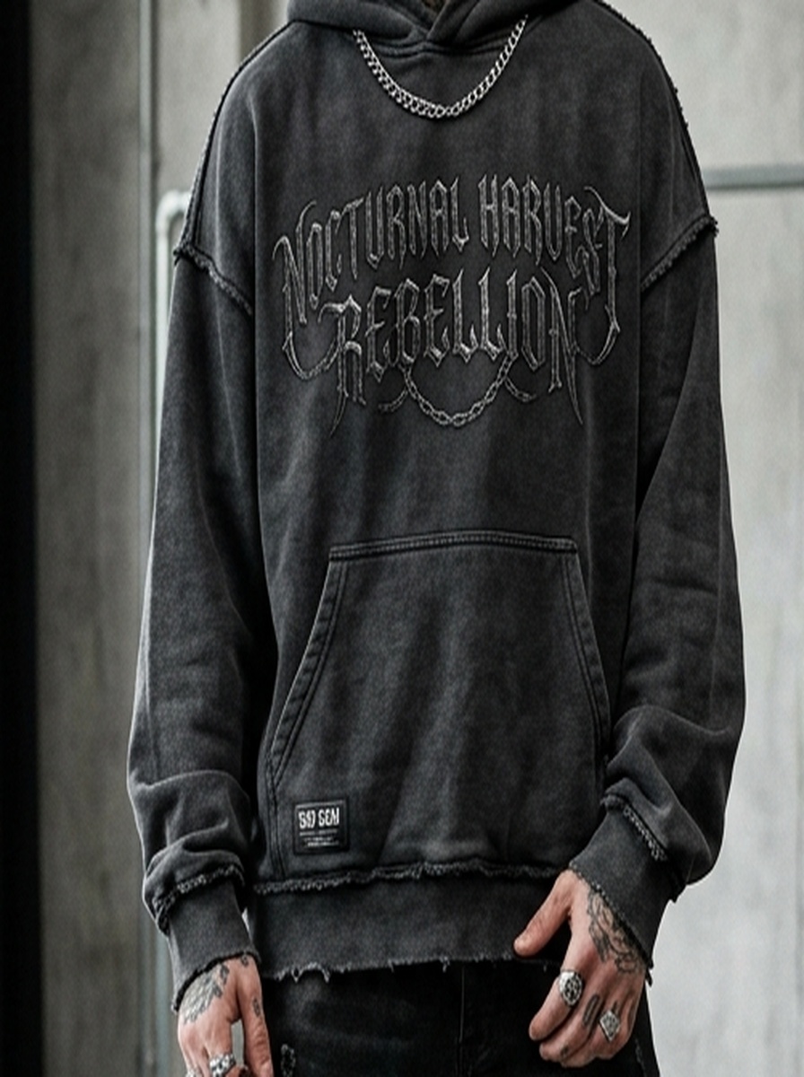 Distressed Acid-Wash Heavyweight Hoodie — angle 2