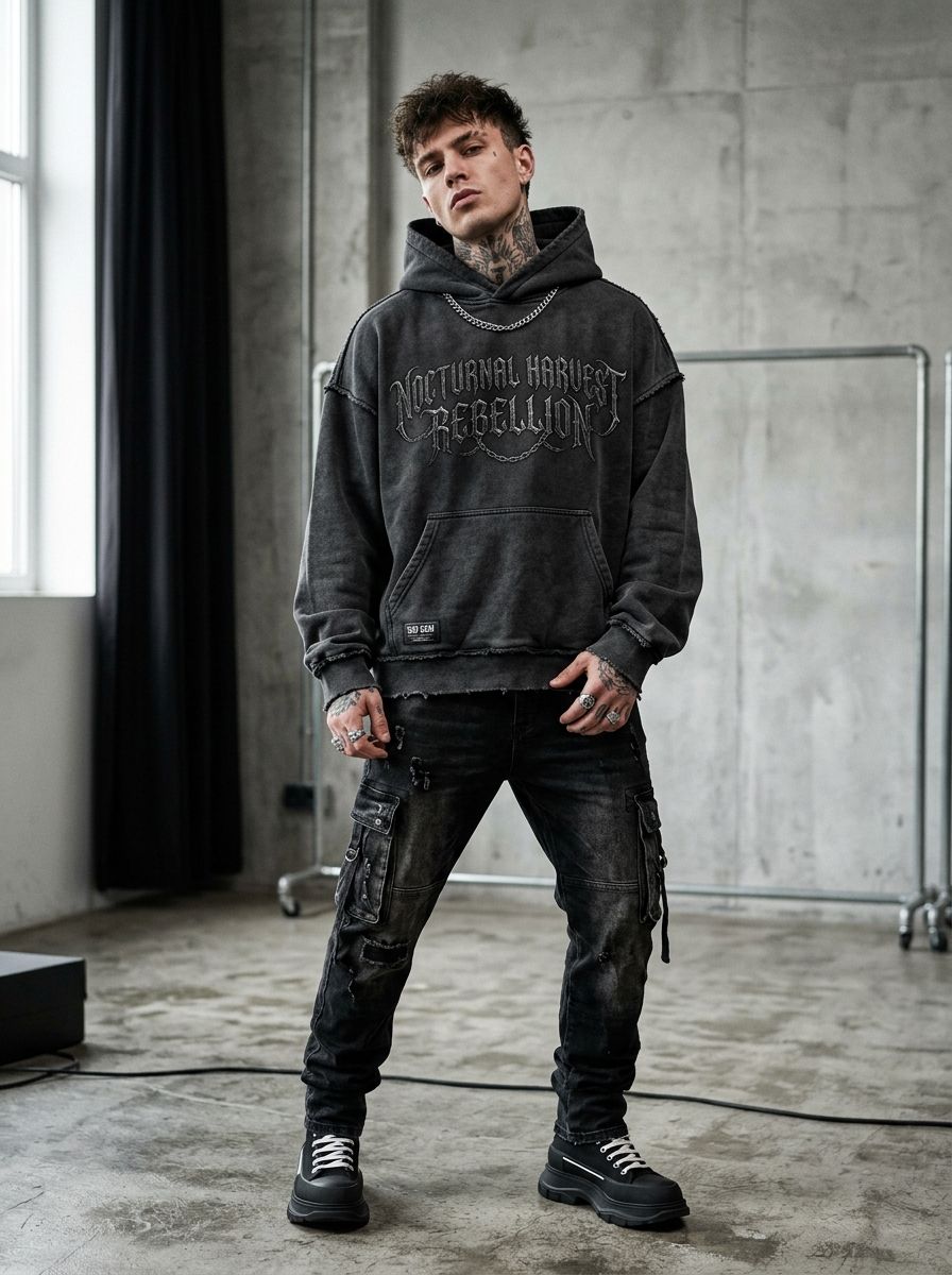Distressed Acid-Wash Heavyweight Hoodie